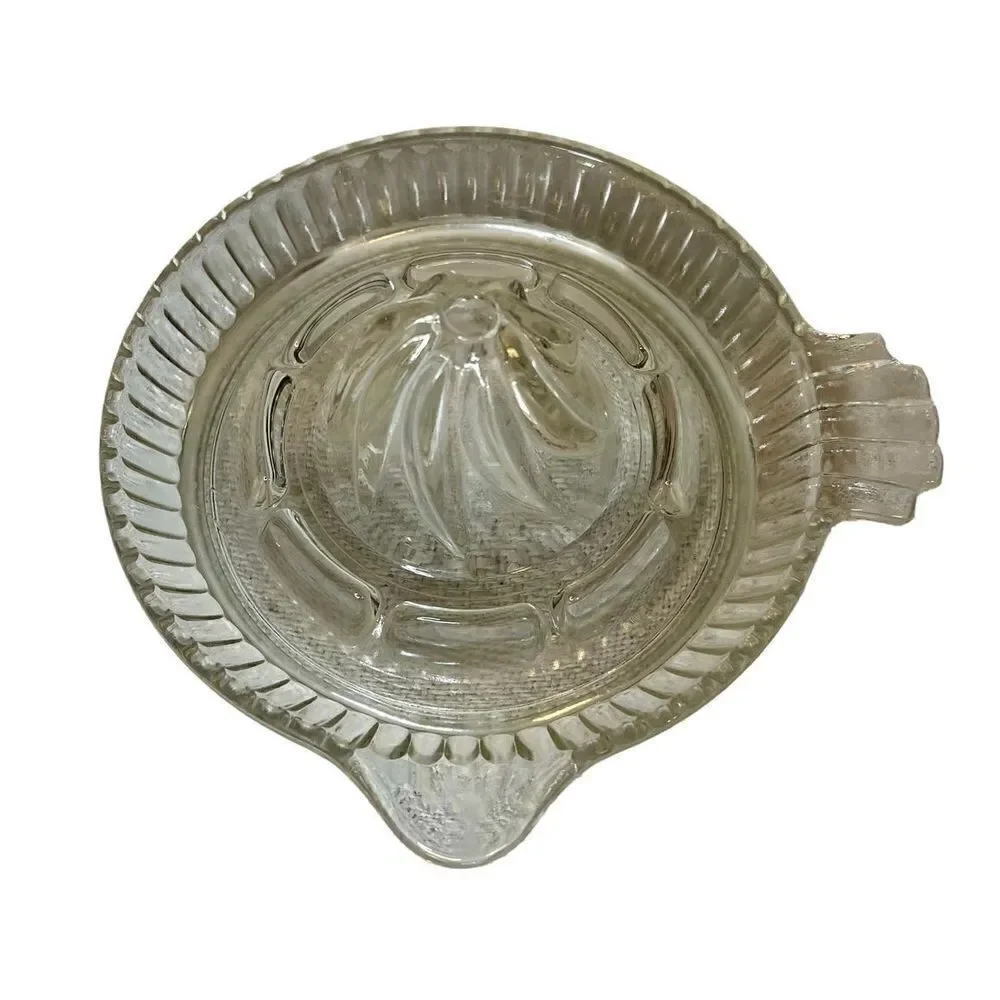 Vintage Clear Glass Hand Juicer Reamer With Lip And Handle Rib Design